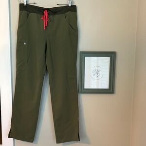 Figs Olive Green Pants with Red Drawstring